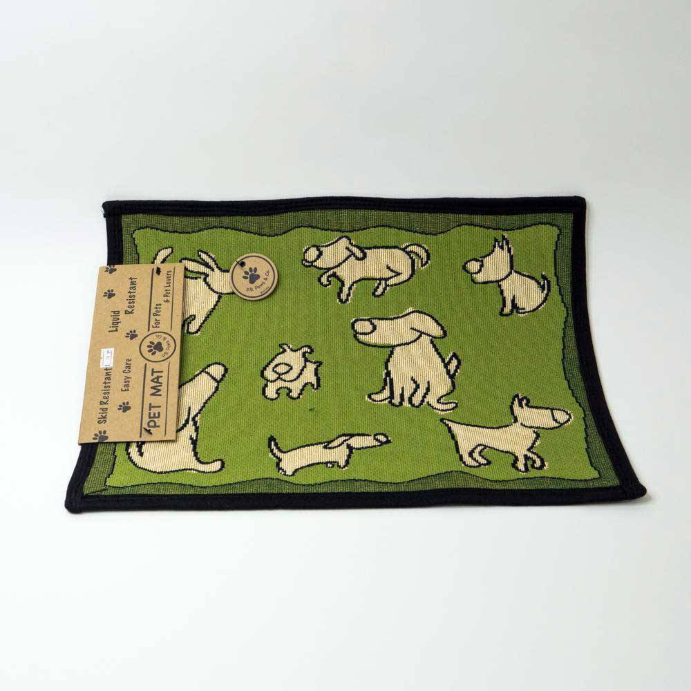 PB Paws & Co. Tapestry Pet Mat featuring a stylish leaf pattern, perfect for dogs and cats, with a non-skid backing.